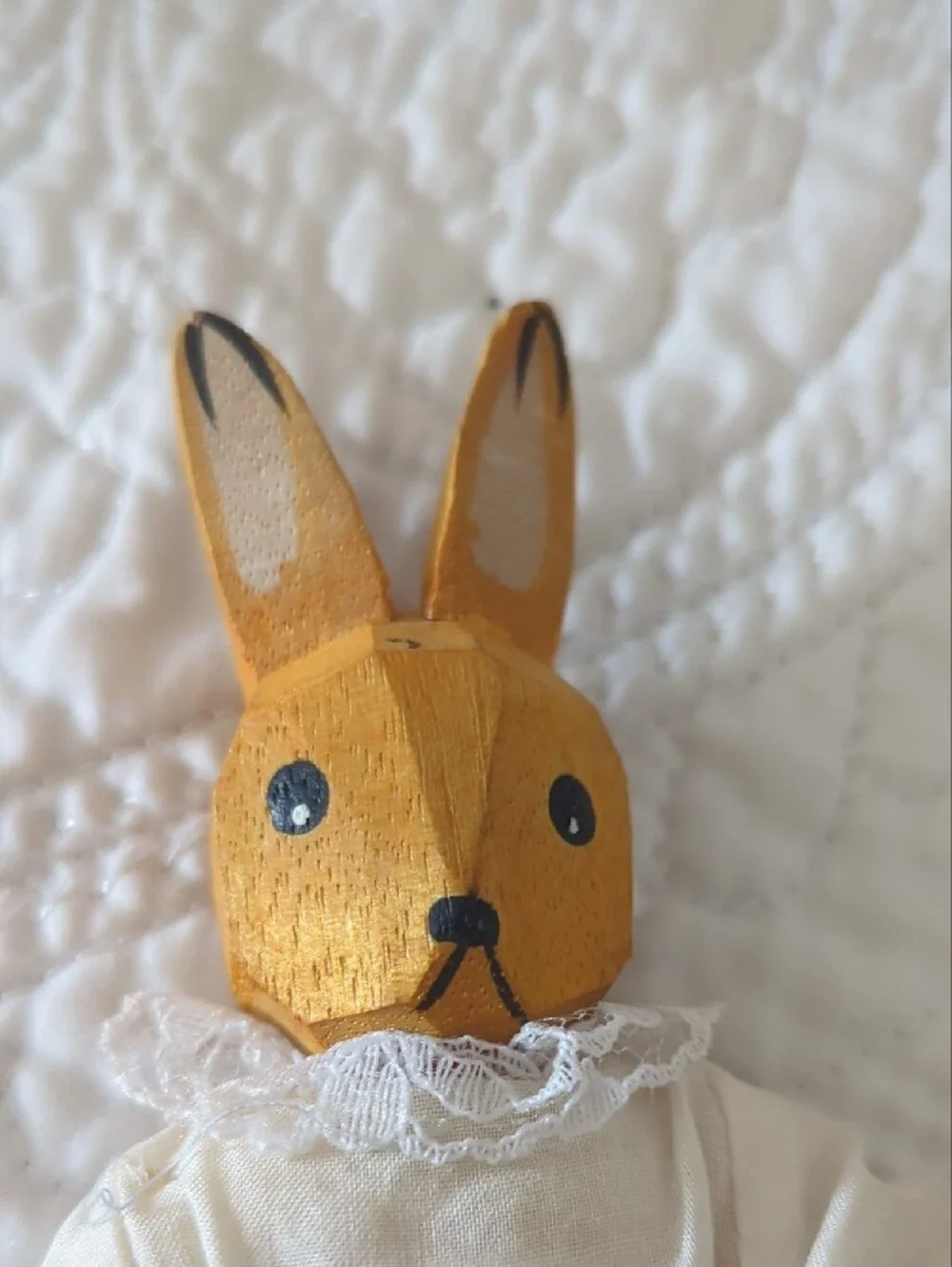 vintage Lotte Sievers-Hahn bunny doll featuring hand-carved wood